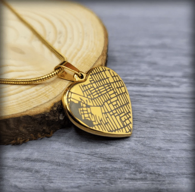 Custom Engraved Map Heart Necklace