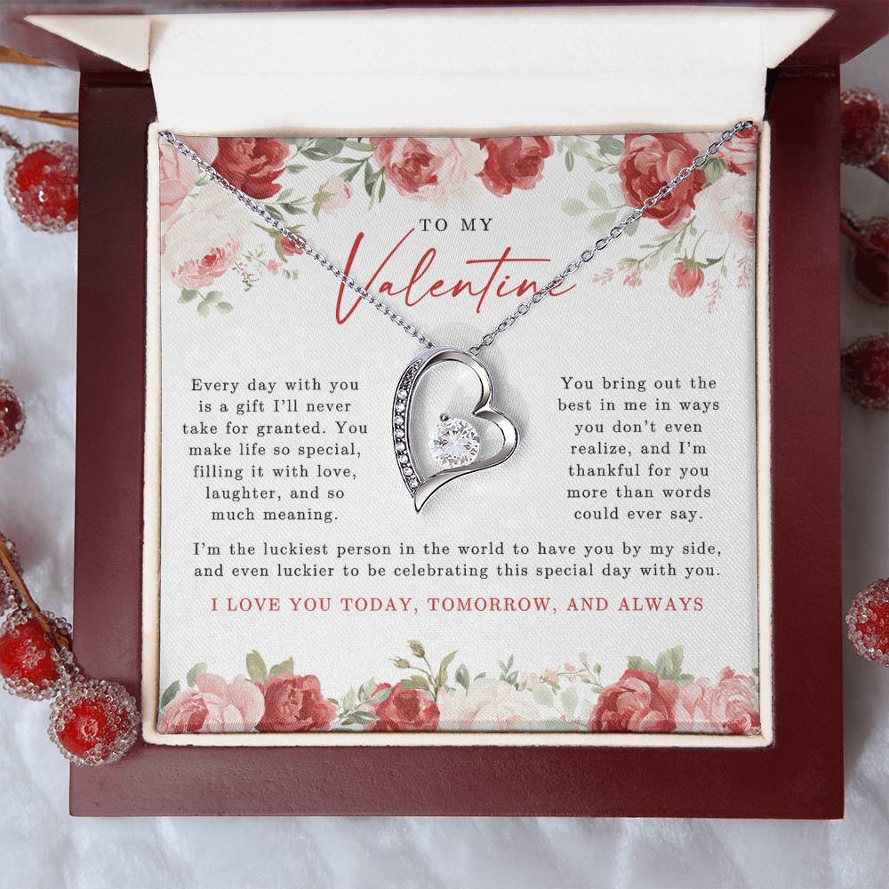 To My Valentine Heart Necklace | Red Floral