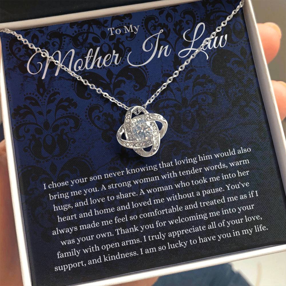 Mother In Law Gift (I Chose Your Son) Love Knot Necklace - Blue Lace Collection