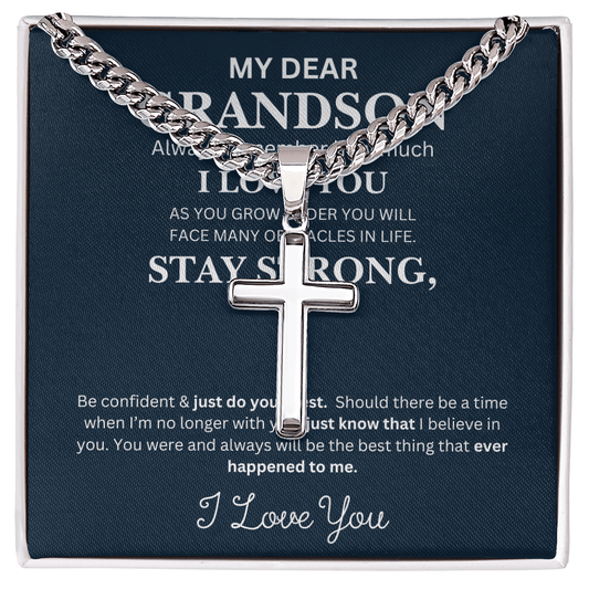 To My Grandson (Stay Strong) Cross Necklace