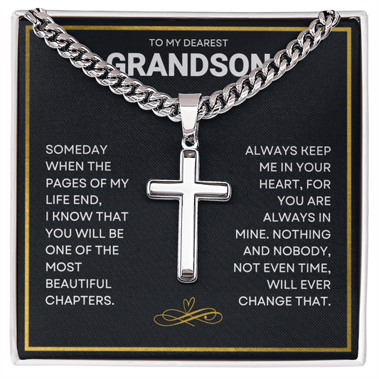 To My Grandson (When Pages End) Cross Necklace