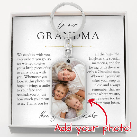 Grandma Custom Photo Engraveable Keychain | Never Far From Your Heart