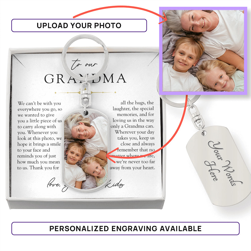 Grandma Custom Photo Engraveable Keychain | Never Far From Your Heart