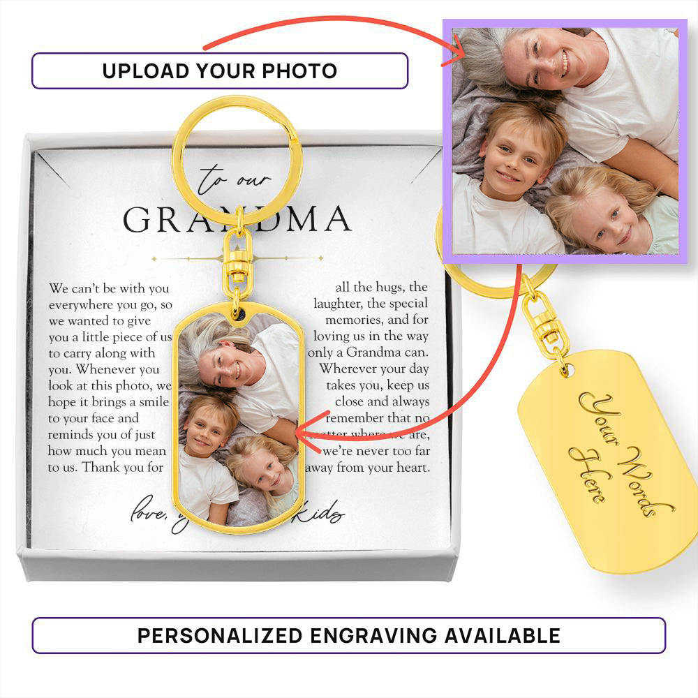 Grandma Custom Photo Engraveable Keychain | Never Far From Your Heart