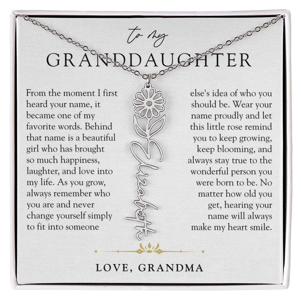 Granddaughter Birth Flower Custom Name Necklace | A Name So Precious