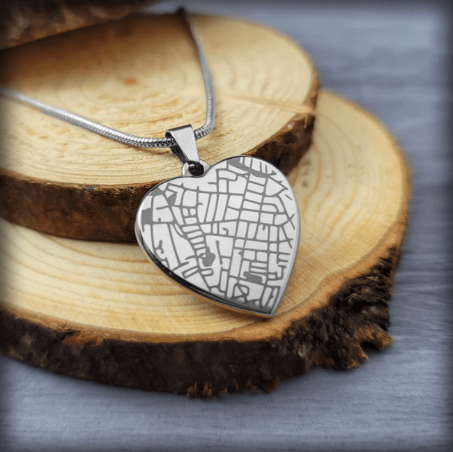 Custom Engraved Map Heart Necklace