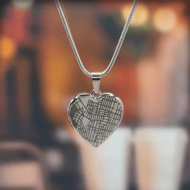 Custom Engraved Map Heart Necklace