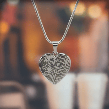 Custom Engraved Map Heart Necklace