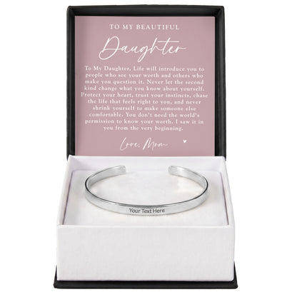Daughter From Mom Custom Engraved Cuff Bracelet | Never Forget The Woman You Are Blush