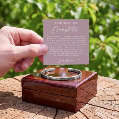 Daughter From Mom Custom Engraved Cuff Bracelet | Never Forget The Woman You Are Blush