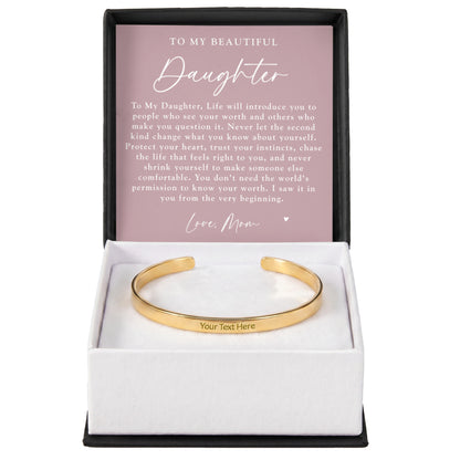 Daughter From Mom Custom Engraved Cuff Bracelet | Never Forget The Woman You Are Blush