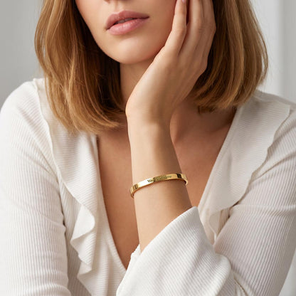 Daughter From Mom Custom Engraved Cuff Bracelet | Never Forget The Woman You Are Blush