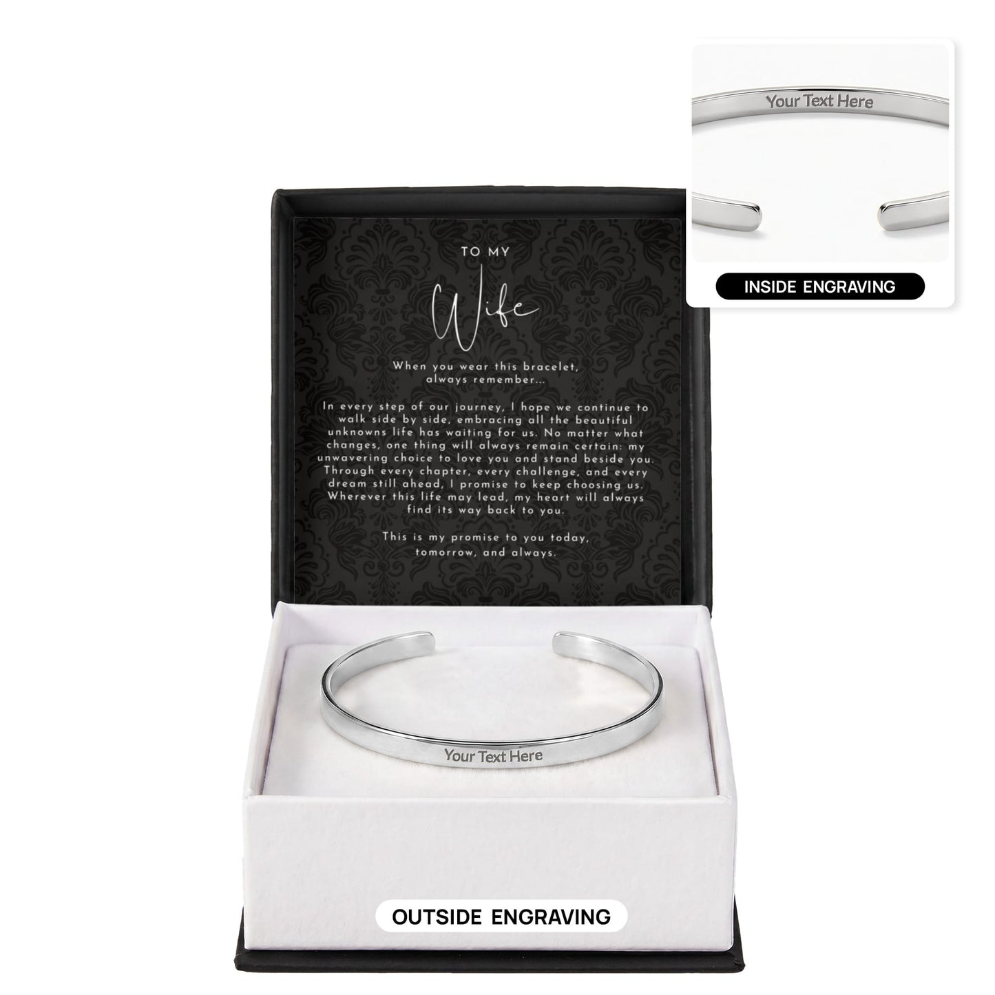 Custom Engraved Wife Promise Cuff Bracelet | Always Remember