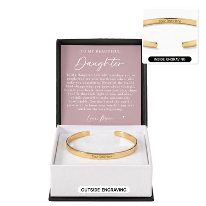 Daughter From Mom Custom Engraved Cuff Bracelet | Never Forget The Woman You Are Blush