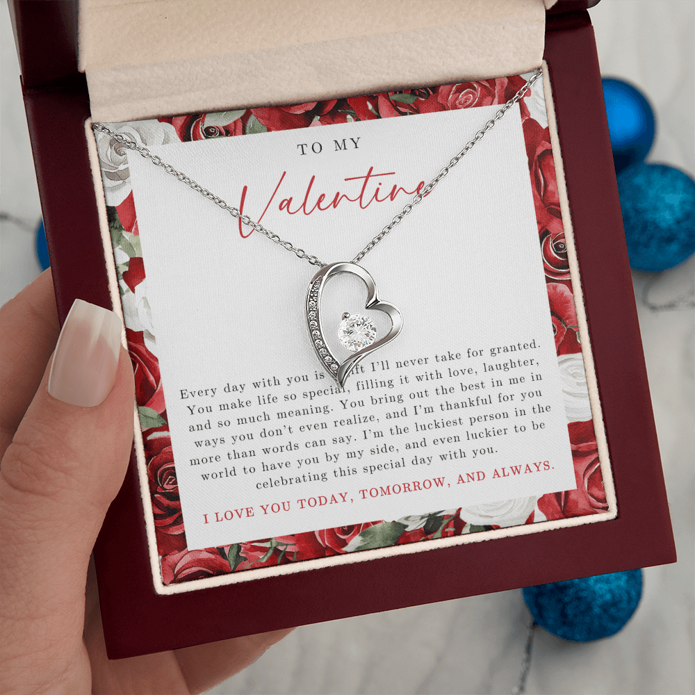 To My Valentine Heart Necklace | Red Rose