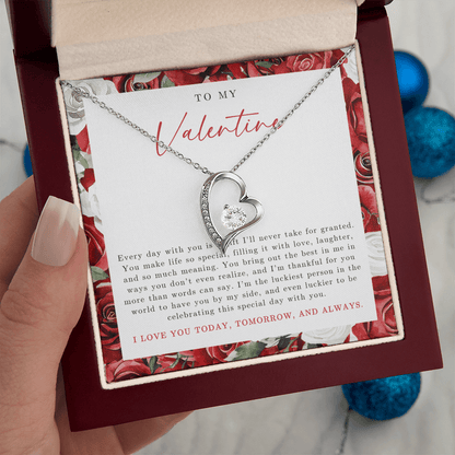 To My Valentine Heart Necklace | Red Rose