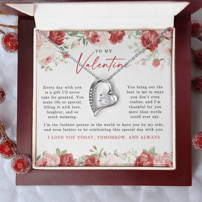 To My Valentine Heart Necklace | Red Floral