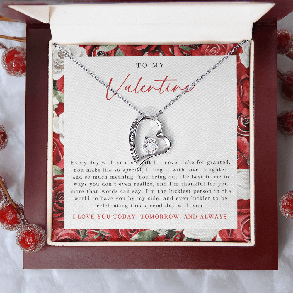 To My Valentine Heart Necklace | Red Rose