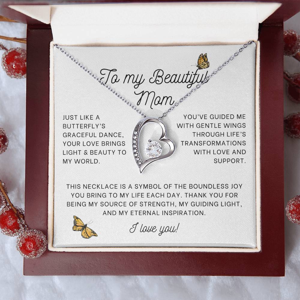 Gentle Wings Butterfly Mom Heart Necklace