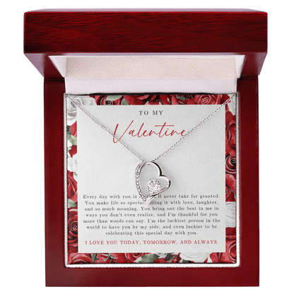 To My Valentine Heart Necklace | Red Rose