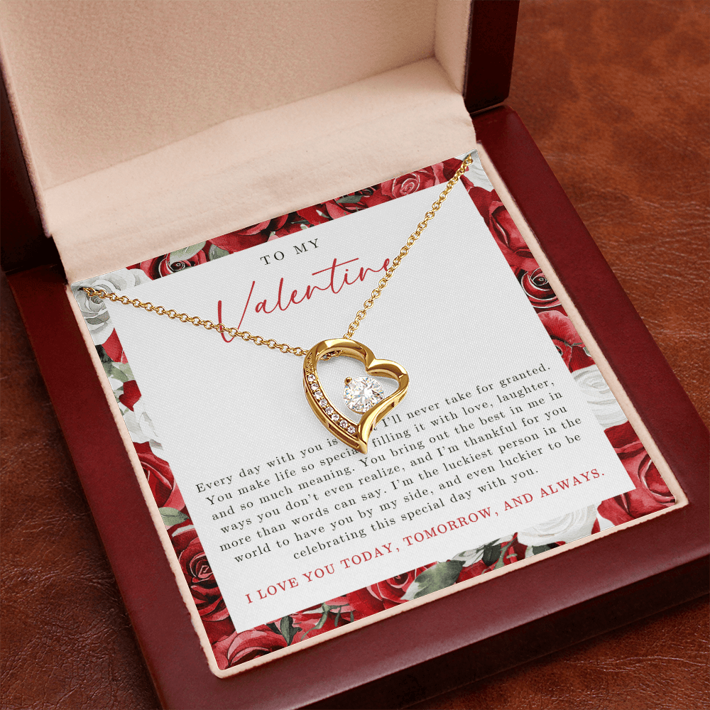 To My Valentine Heart Necklace | Red Rose