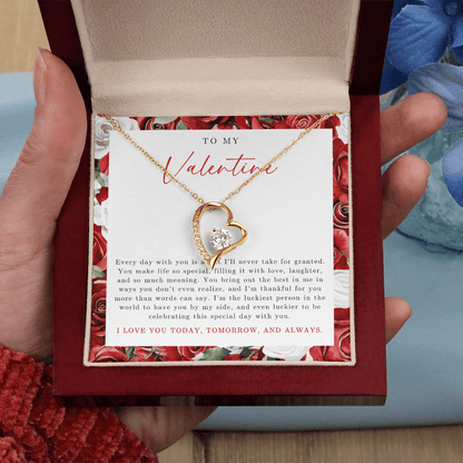 To My Valentine Heart Necklace | Red Rose
