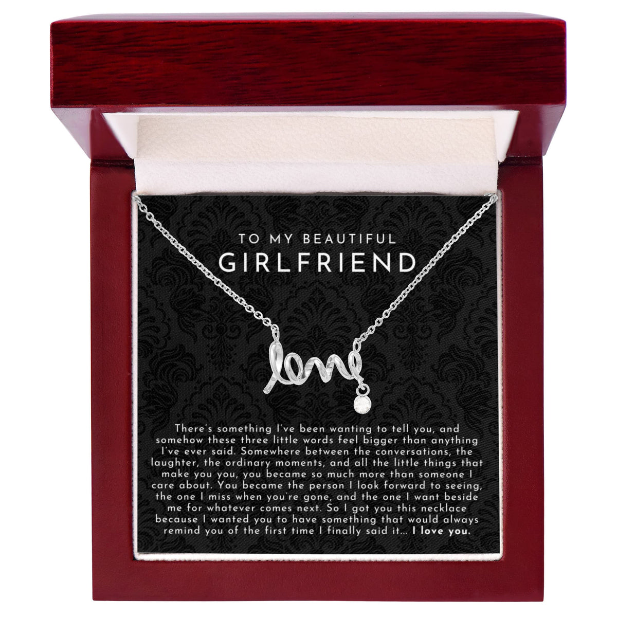 Girlfriend Scripted Love Necklace | The First I Love You Black Lace