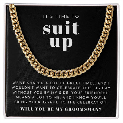 Suit Up Groomsman Proposal Necklace | Bold