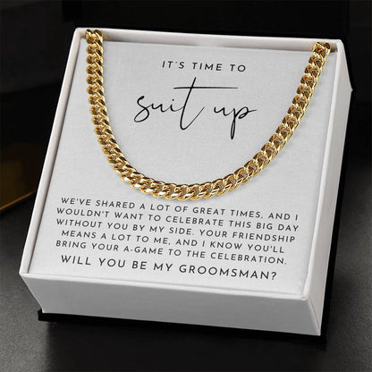 Suit Up Groomsman Proposal Necklace | Heartfelt