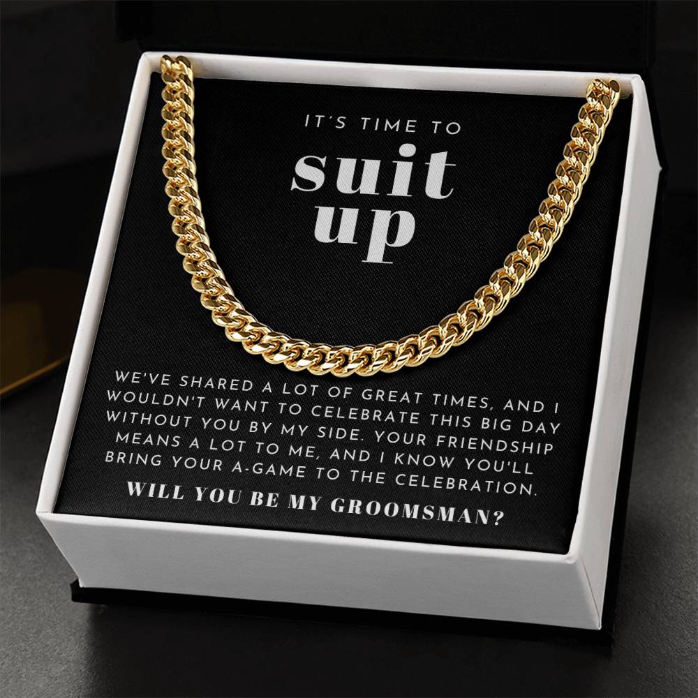 Suit Up Groomsman Proposal Necklace | Bold