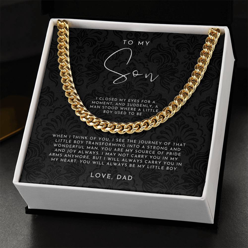 To My Son Cuban Chain Necklace From Dad – Silver And Gold Tone, Stainless Steel, Hip Hop Style, 18-22 Inch, Handmade