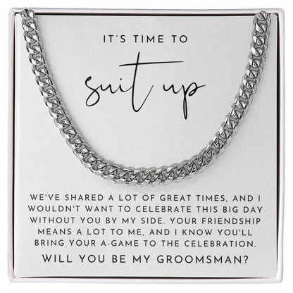 Suit Up Groomsman Proposal Necklace | Heartfelt