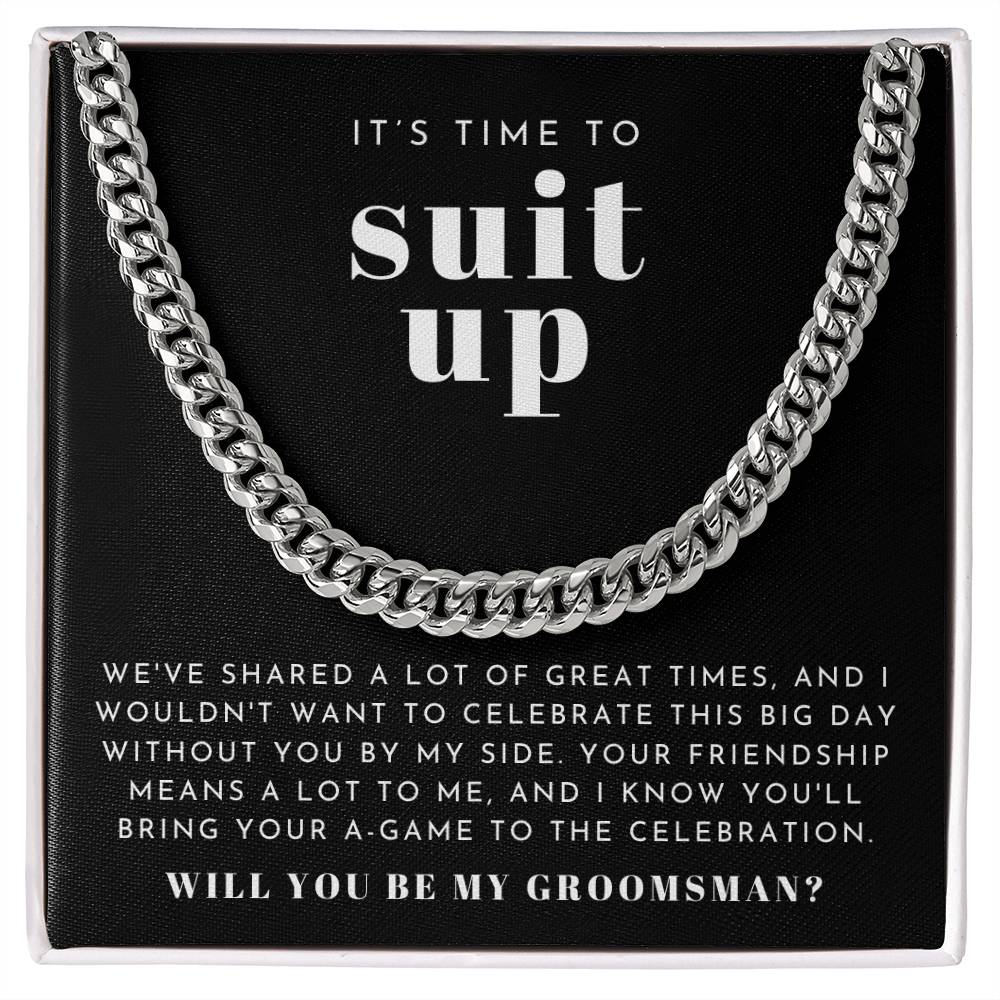 Suit Up Groomsman Proposal Necklace | Bold