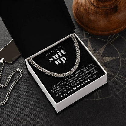 Suit Up Groomsman Proposal Necklace | Bold