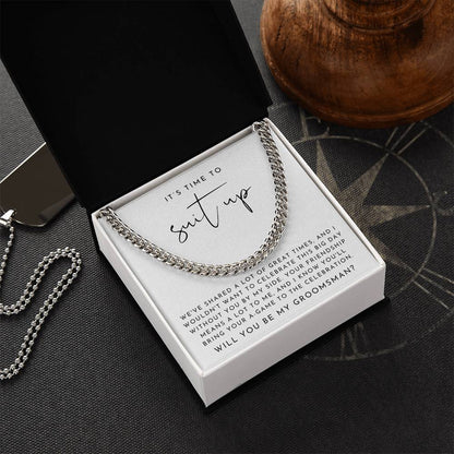 Suit Up Groomsman Proposal Necklace | Heartfelt