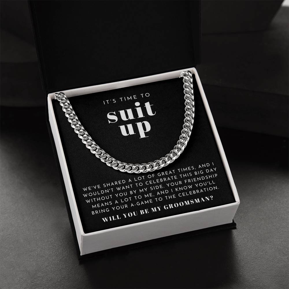 Suit Up Groomsman Proposal Necklace | Bold