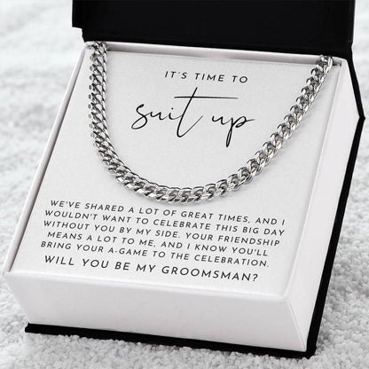 Suit Up Groomsman Proposal Necklace | Heartfelt