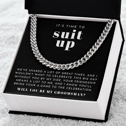 Suit Up Groomsman Proposal Necklace | Bold