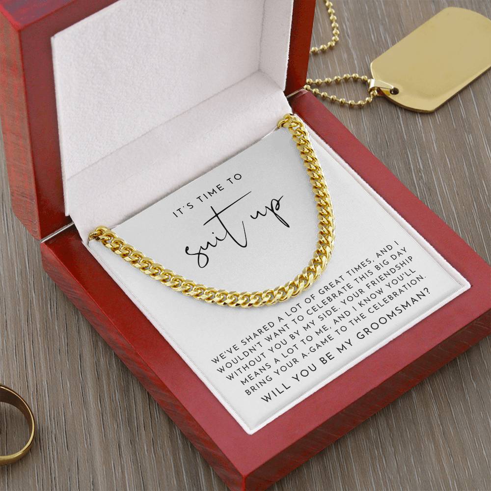 Suit Up Groomsman Proposal Necklace | Heartfelt