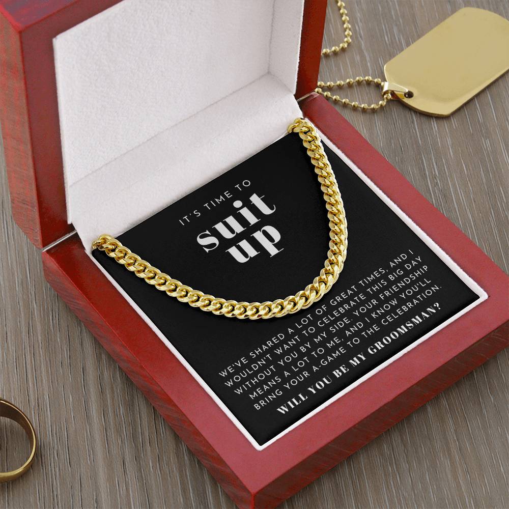 Suit Up Groomsman Proposal Necklace | Bold