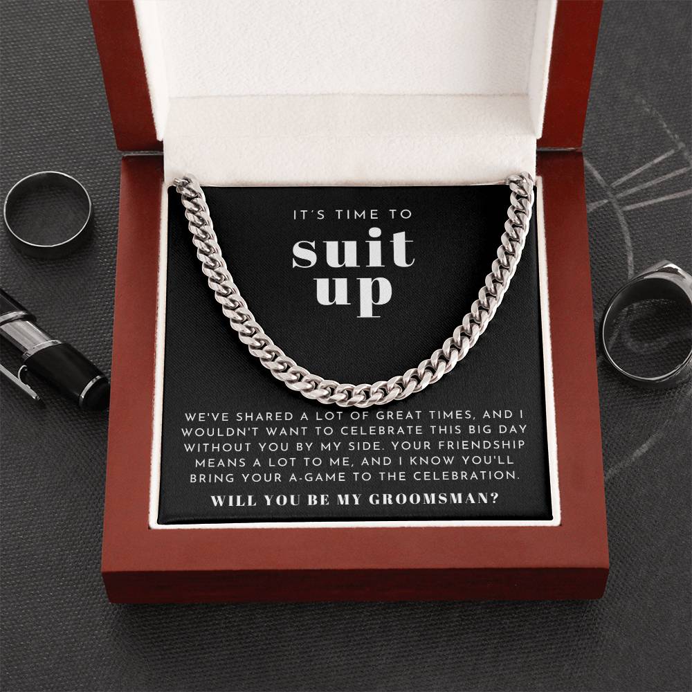 Suit Up Groomsman Proposal Necklace | Bold