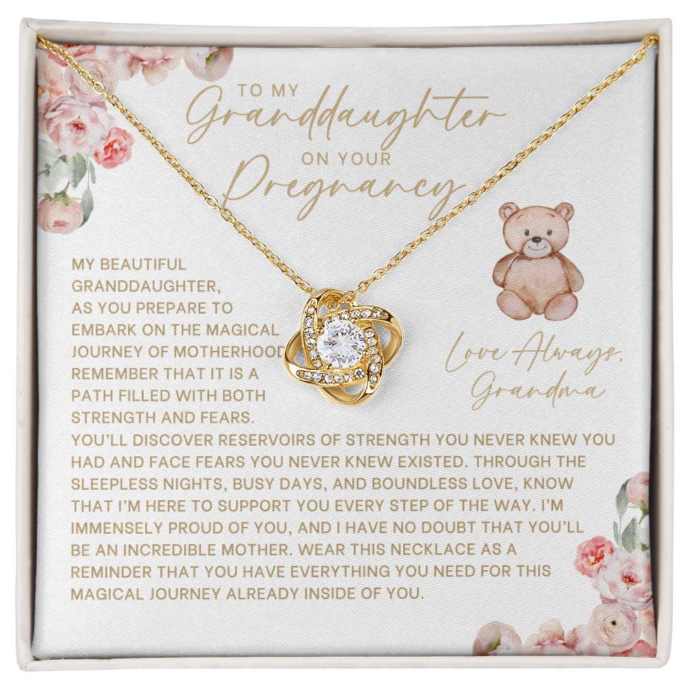 Floral and Bear Granddaughter Pregnancy Necklace