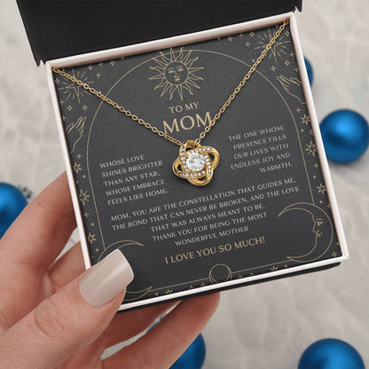 Celestial Moon and Stars Mom Love Knot Necklace