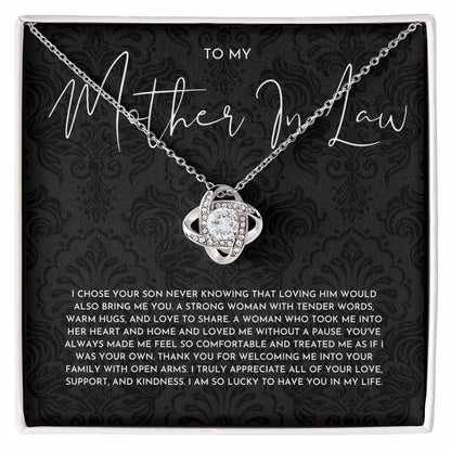 Mother In Law Gift (I Chose Your Son) Love Knot Necklace - Black Lace Collection