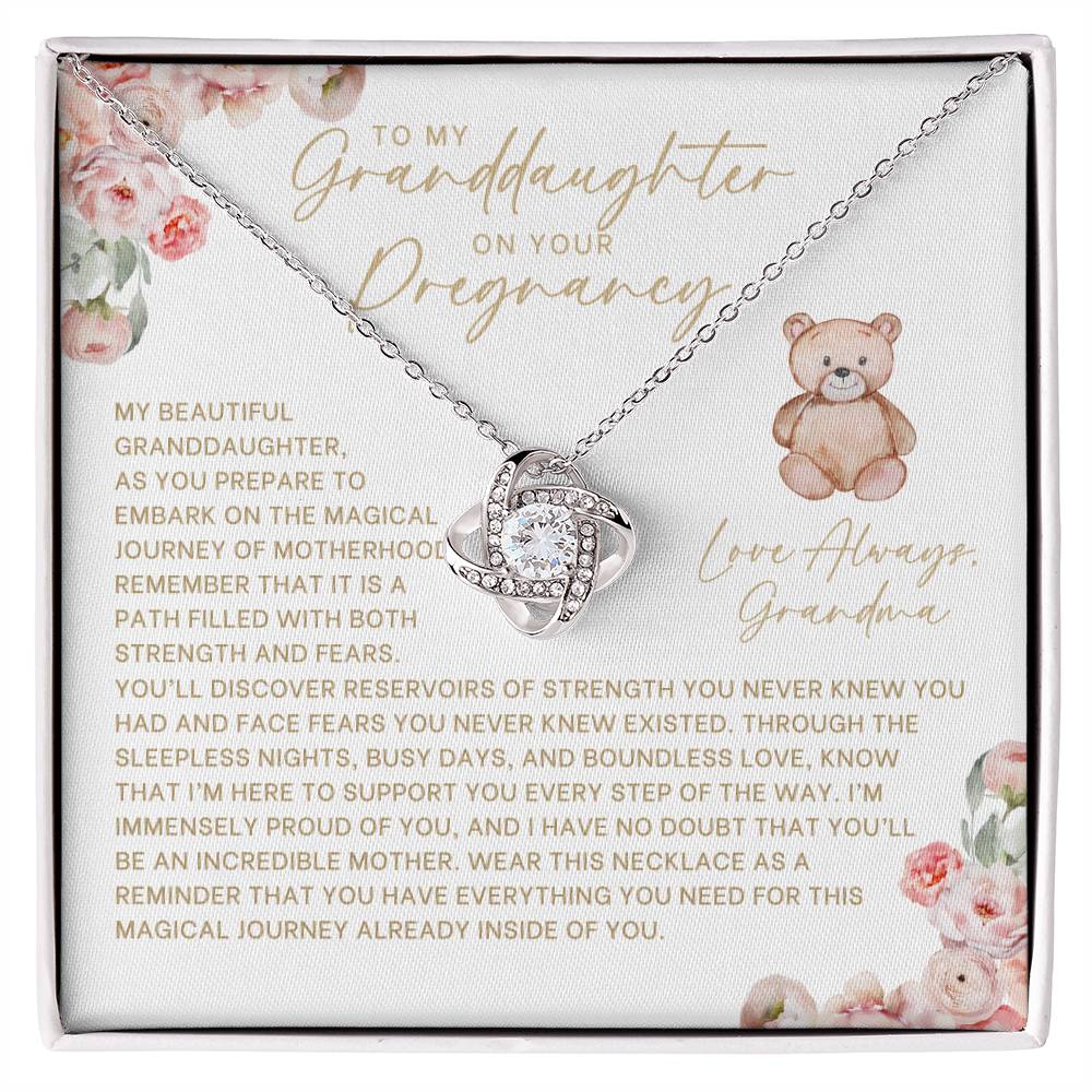 Floral and Bear Granddaughter Pregnancy Necklace