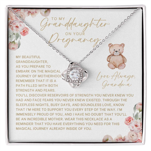 Floral and Bear Granddaughter Pregnancy Necklace