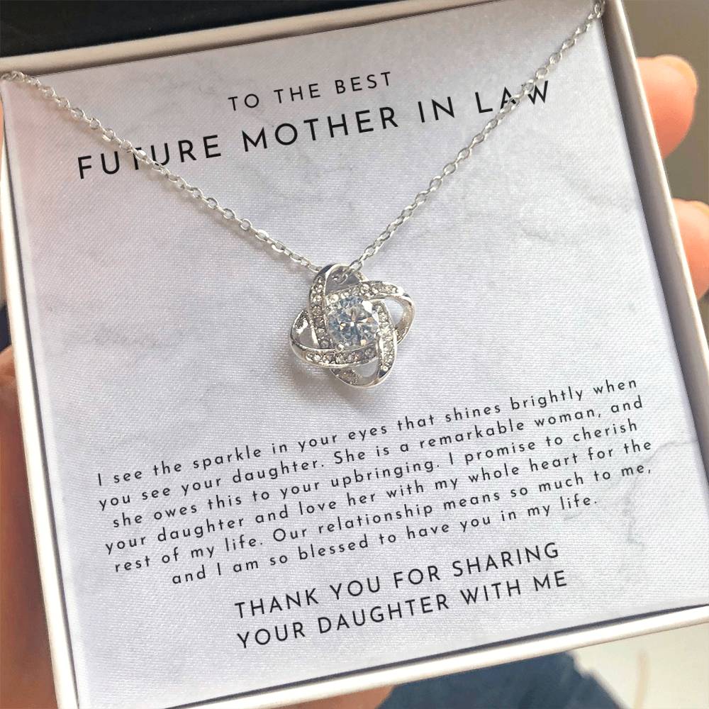 Mother In Law Gift (I See The Sparkle DAUGHTER) Love Knot Necklace - Timeless Marble Collection