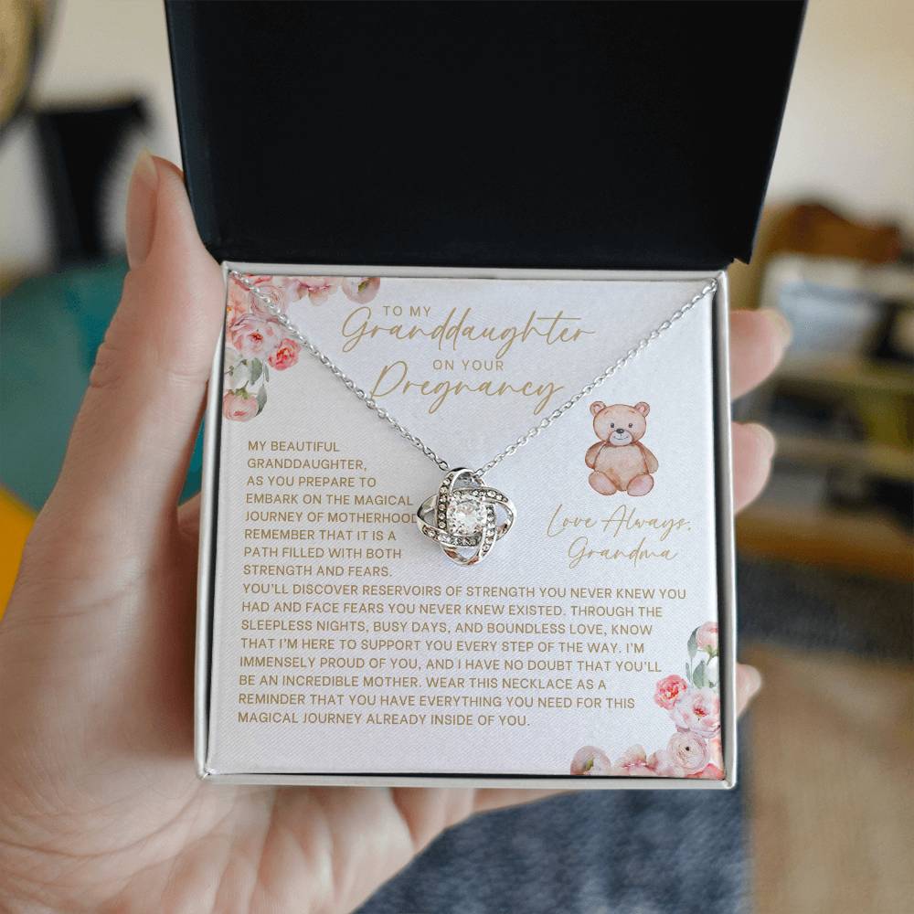 Floral and Bear Granddaughter Pregnancy Necklace