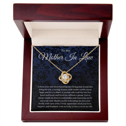 Mother In Law Gift (I Chose Your Son) Love Knot Necklace - Blue Lace Collection