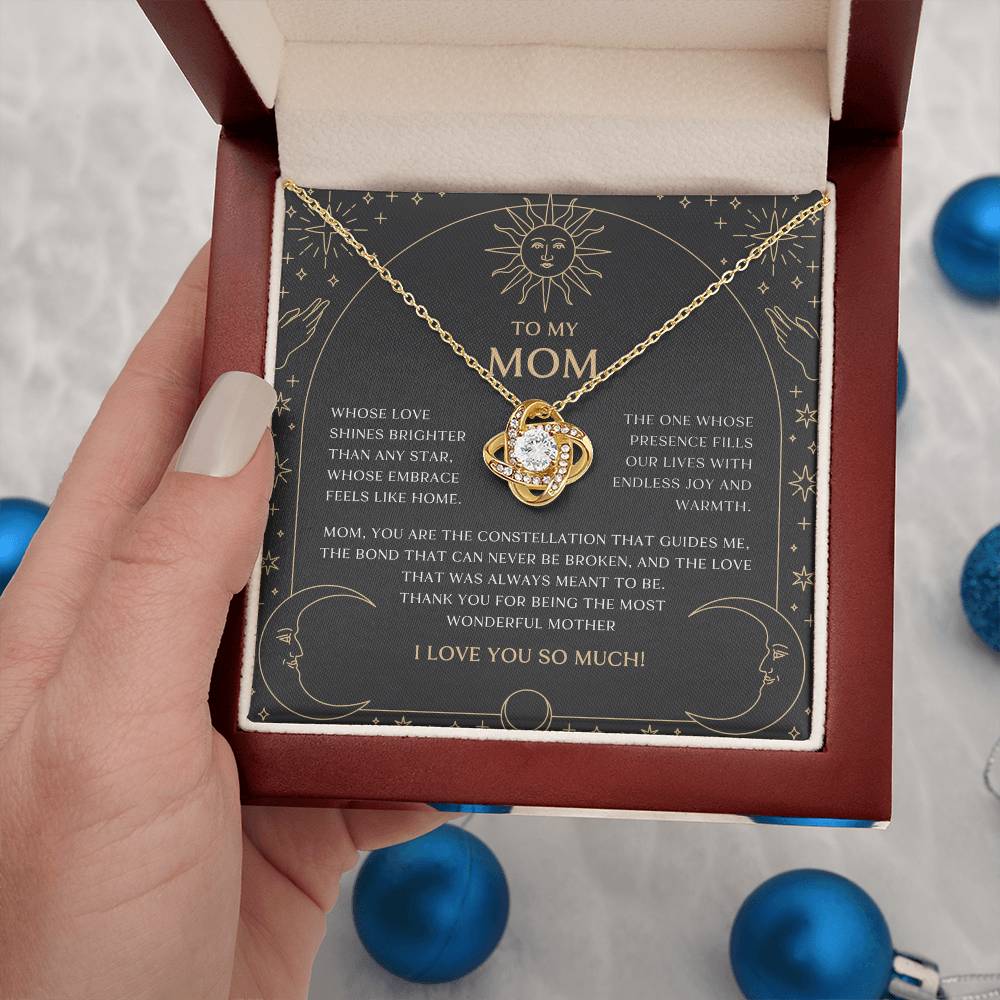 Celestial Moon and Stars Mom Love Knot Necklace